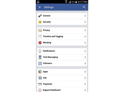 facebook settings menu.
